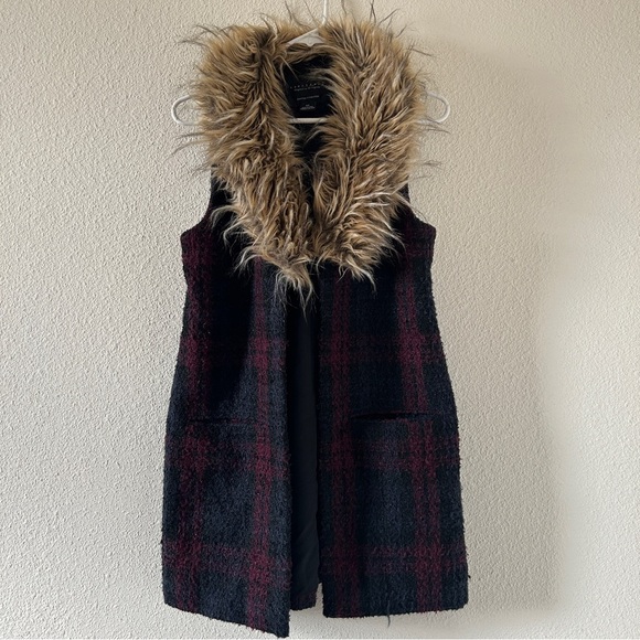 Sanctuary Tweed Faux Fur Tunic Vest XSmall Preppy Chic Layer Cozy - Picture 1 of 12